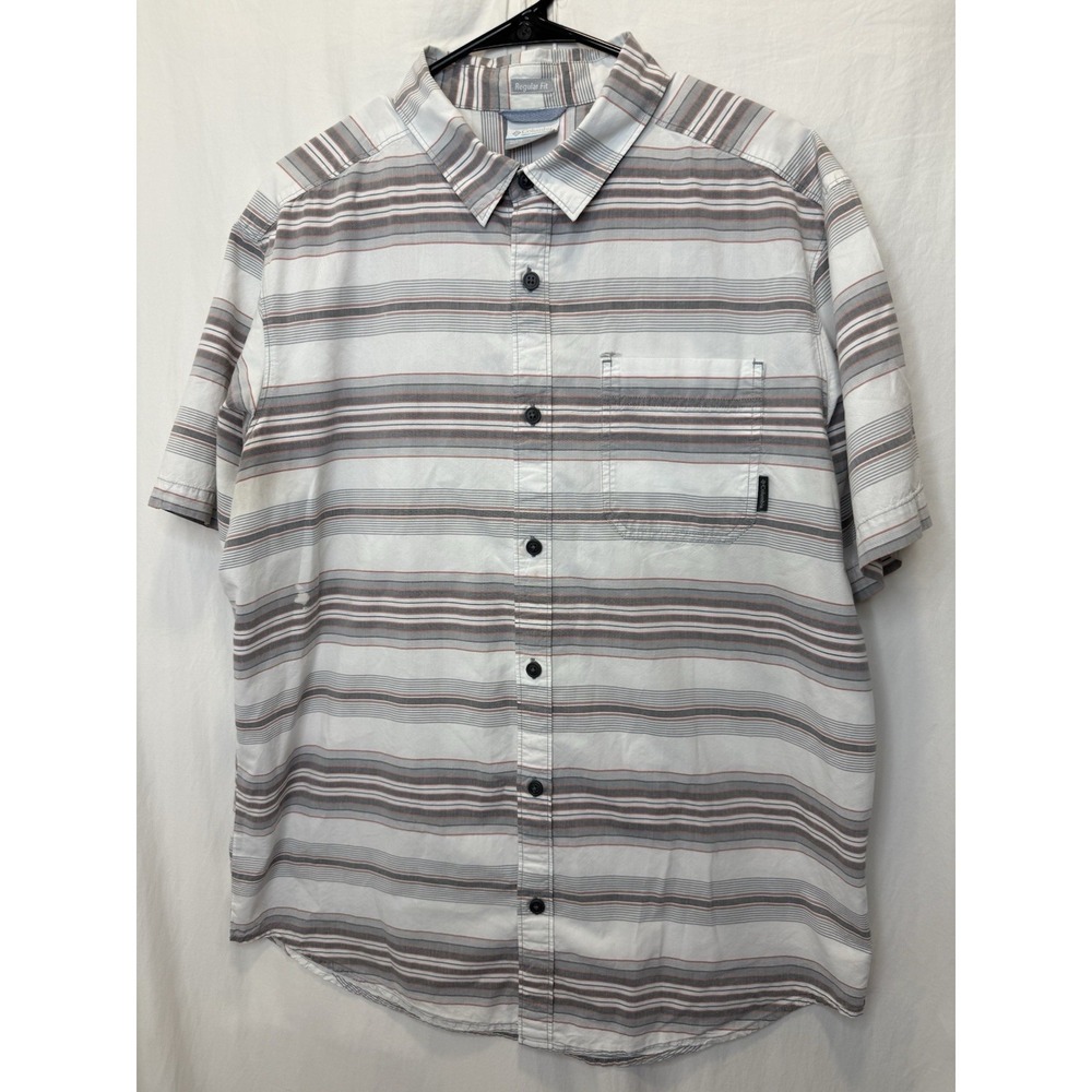 Columbia Men's Regular Fit Short Sleeve Button Up Shirt Size L Striped Gray